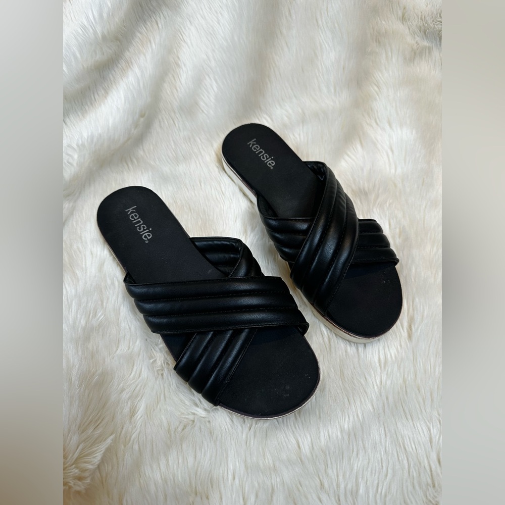 Kensie Black Criss-Cross Slide Sandals